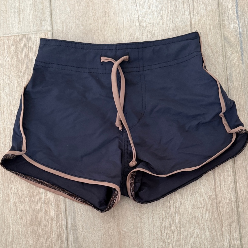 Stylish Kids Swim Trunks in Navy and Tan
